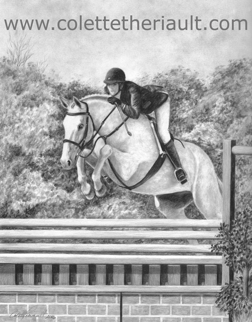 Jumping horse and rider drawing
