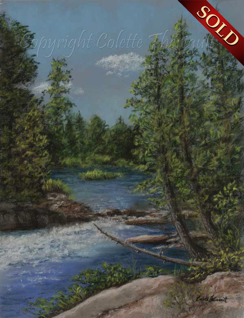Pastel painting of Falls and River by Colette Theriault