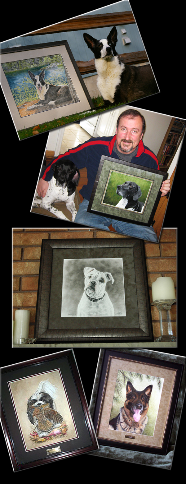 Satisfied clients with their pet portraits